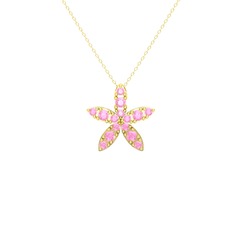 Pembe kuvars 925 ayar altın kaplama gümüş kolye (40 cm altın rolo zincir)