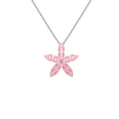Yasemin Çiçeği Kolye - Pembe kuvars 8 ayar rose altın kolye (40 cm gümüş rolo zincir) #85j6mv