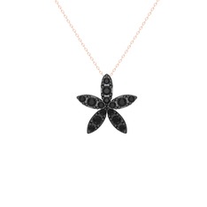 Yasemin Çiçeği Kolye - Siyah zirkon 925 ayar siyah rodyum kaplama gümüş kolye (40 cm rose altın rolo zincir) #a1gsbc