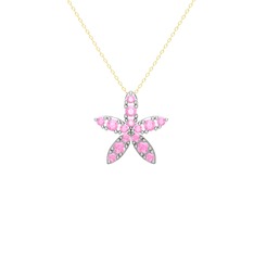 Pembe kuvars 18 ayar beyaz altın kolye (40 cm altın rolo zincir)