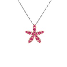 Yasemin Çiçeği Kolye - Rodolit garnet 14 ayar rose altın kolye (40 cm gümüş rolo zincir) #b6ifdz