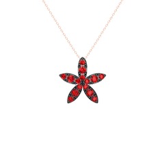 Yasemin Çiçeği Kolye - Garnet 925 ayar siyah rodyum kaplama gümüş kolye (40 cm rose altın rolo zincir) #bij9gw