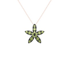 Yasemin Çiçeği Kolye - Peridot 925 ayar siyah rodyum kaplama gümüş kolye (40 cm rose altın rolo zincir) #d0axuh