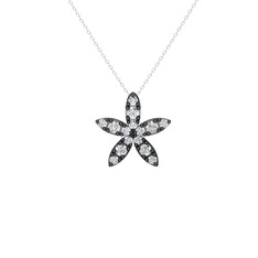 Yasemin Çiçeği Kolye - Pırlanta 925 ayar siyah rodyum kaplama gümüş kolye (0.3 karat, 40 cm beyaz altın rolo zincir) #e8qam8
