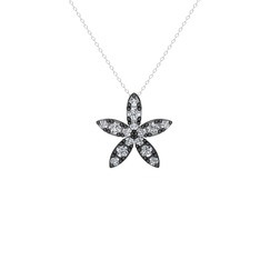 Yasemin Çiçeği Kolye - Beyaz zirkon 925 ayar siyah rodyum kaplama gümüş kolye (40 cm beyaz altın rolo zincir) #fzc9fl
