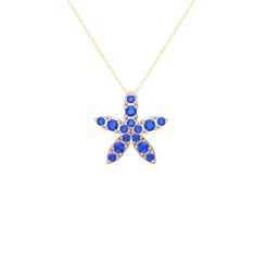 Yasemin Çiçeği Kolye - Lab safir 18 ayar rose altın kolye (40 cm altın rolo zincir) #hx2wf3