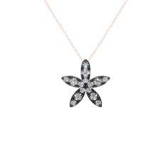 Yasemin Çiçeği Kolye - Beyaz zirkon 925 ayar siyah rodyum kaplama gümüş kolye (40 cm rose altın rolo zincir) #jqrkak