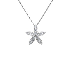 Yasemin Çiçeği Kolye - Swarovski 18 ayar beyaz altın kolye (40 cm gümüş rolo zincir) #k1h3t6
