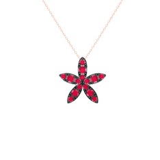 Kök yakut 925 ayar siyah rodyum kaplama gümüş kolye (40 cm rose altın rolo zincir)