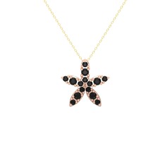 Yasemin Çiçeği Kolye - Siyah zirkon 8 ayar rose altın kolye (40 cm gümüş rolo zincir) #ky4ls