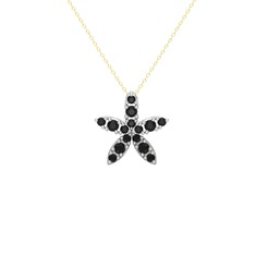 Yasemin Çiçeği Kolye - Siyah zirkon 14 ayar beyaz altın kolye (40 cm altın rolo zincir) #nxwsi3