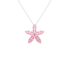 Pembe kuvars 14 ayar rose altın kolye (40 cm beyaz altın rolo zincir)
