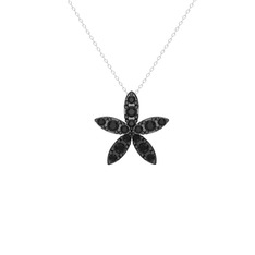 Yasemin Çiçeği Kolye - Siyah zirkon 925 ayar siyah rodyum kaplama gümüş kolye (40 cm beyaz altın rolo zincir) #p563mt