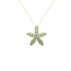 Yasemin Çiçeği Kolye - Peridot 14 ayar beyaz altın kolye (40 cm altın rolo zincir) #pi3npv
