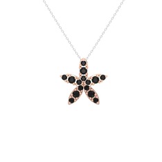 Yasemin Çiçeği Kolye - Siyah zirkon 14 ayar rose altın kolye (40 cm beyaz altın rolo zincir) #pip1gs