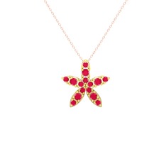 Kök yakut 18 ayar altın kolye (40 cm rose altın rolo zincir)