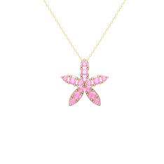 Pembe kuvars 14 ayar rose altın kolye (40 cm gümüş rolo zincir)