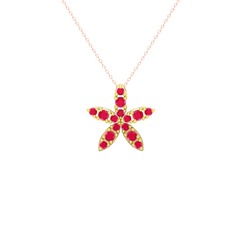 Yasemin Çiçeği Kolye - Kök yakut 8 ayar altın kolye (40 cm rose altın rolo zincir) #q1seal