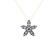 Yasemin Çiçeği Kolye - Swarovski 925 ayar siyah rodyum kaplama gümüş kolye (40 cm altın rolo zincir) #tqofkr