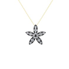 Swarovski 925 ayar siyah rodyum kaplama gümüş kolye (40 cm altın rolo zincir)