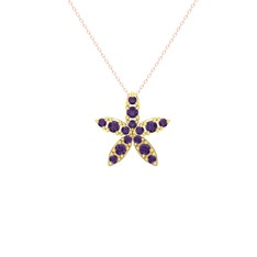 Yasemin Çiçeği Kolye - Ametist 925 ayar altın kaplama gümüş kolye (40 cm rose altın rolo zincir) #u7nb86