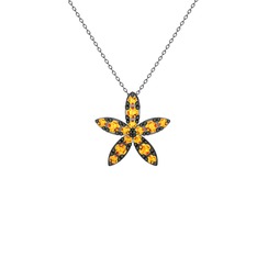 Yasemin Çiçeği Kolye - Sitrin 925 ayar siyah rodyum kaplama gümüş kolye (40 cm gümüş rolo zincir) #viqfy9