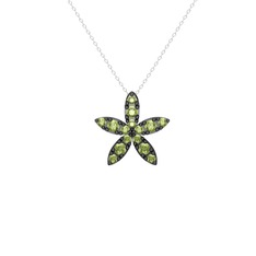 Yasemin Çiçeği Kolye - Peridot 925 ayar siyah rodyum kaplama gümüş kolye (40 cm gümüş rolo zincir) #vxd465