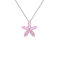 Pembe kuvars 925 ayar gümüş kolye (40 cm gümüş rolo zincir)