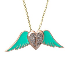 Kalpli Melek Kolye - Pırlanta 8 ayar rose altın kolye (0.256 karat, turkuaz mineli, 40 cm altın rolo zincir) #10133ej