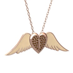 Kalpli Melek Kolye - Dumanlı kuvars 925 ayar rose altın kaplama gümüş kolye (Ekru mineli, 40 cm rose altın rolo zincir) #105y9s8