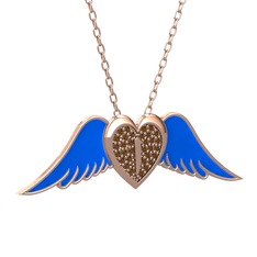 Kalpli Melek Kolye - Dumanlı kuvars 925 ayar rose altın kaplama gümüş kolye (Mavi mineli, 40 cm gümüş rolo zincir) #10hdkxe