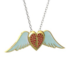 Kalpli Melek Kolye - Garnet 18 ayar altın kolye (Pastel mavi mineli, 40 cm beyaz altın rolo zincir) #11i5hd3