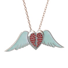 Kalpli Melek Kolye - Garnet 18 ayar beyaz altın kolye (Pastel mavi mineli, 40 cm gümüş rolo zincir) #11sdh9w