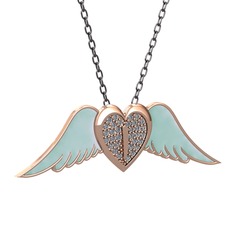 Kalpli Melek Kolye - Pırlanta 18 ayar rose altın kolye (0.256 karat, pastel mavi mineli, 40 cm gümüş rolo zincir) #122gh3f