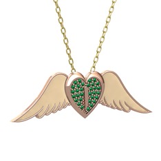 Kalpli Melek Kolye - Yeşil kuvars 18 ayar rose altın kolye (Ekru mineli, 40 cm altın rolo zincir) #12dnuu7