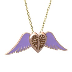 Kalpli Melek Kolye - Dumanlı kuvars 18 ayar rose altın kolye (Menekşe mineli, 40 cm gümüş rolo zincir) #12iim3l