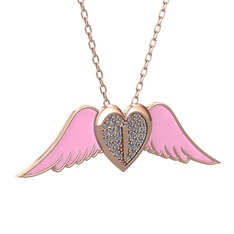 Kalpli Melek Kolye - Pırlanta 925 ayar rose altın kaplama gümüş kolye (0.256 karat, pembe mineli, 40 cm gümüş rolo zincir) #12qqpu9