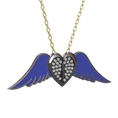 Kalpli Melek Kolye - Swarovski 925 ayar siyah rodyum kaplama gümüş kolye (Lacivert mineli, 40 cm altın rolo zincir) #12x5wu9