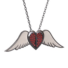 Kalpli Melek Kolye - Garnet 925 ayar siyah rodyum kaplama gümüş kolye (Beyaz mineli, 40 cm gümüş rolo zincir) #135ym48