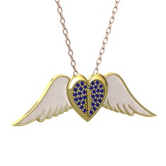 Kalpli Melek Kolye - Lab safir 925 ayar altın kaplama gümüş kolye (Beyaz mineli, 40 cm rose altın rolo zincir) #13bmqff