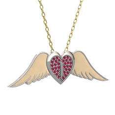 Kalpli Melek Kolye - Rodolit garnet 8 ayar beyaz altın kolye (Ekru mineli, 40 cm altın rolo zincir) #13btpp