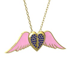 Kalpli Melek Kolye - Lab safir 18 ayar altın kolye (Pembe mineli, 40 cm altın rolo zincir) #13r5ps9