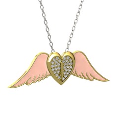 Swarovski 18 ayar altın kolye (Pastel pembe mineli, 40 cm beyaz altın rolo zincir)