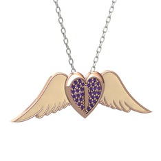 Kalpli Melek Kolye - Ametist 14 ayar rose altın kolye (Ekru mineli, 40 cm beyaz altın rolo zincir) #1441tt8