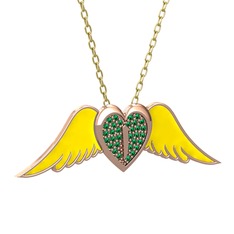 Kalpli Melek Kolye - Yeşil kuvars 14 ayar rose altın kolye (Sarı mineli, 40 cm altın rolo zincir) #14g9lsd