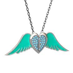 Akuamarin 8 ayar beyaz altın kolye (Turkuaz mineli, 40 cm gümüş rolo zincir)