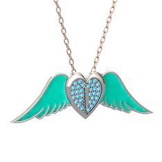 Kalpli Melek Kolye - Akuamarin 925 ayar gümüş kolye (Turkuaz mineli, 40 cm gümüş rolo zincir) #153wfz0