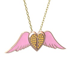 Kalpli Melek Kolye - Sitrin 8 ayar rose altın kolye (Pembe mineli, 40 cm gümüş rolo zincir) #169svxx