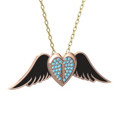 Kalpli Melek Kolye - Akuamarin 18 ayar rose altın kolye (Siyah mineli, 40 cm altın rolo zincir) #16grwas