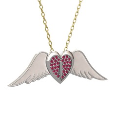 Rodolit garnet 18 ayar beyaz altın kolye (Beyaz mineli, 40 cm altın rolo zincir)